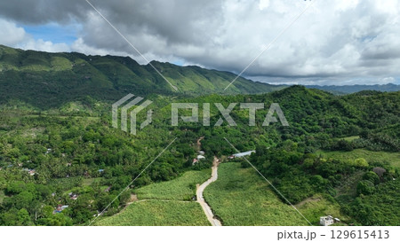Tropical forest mountain Mount Manghilao Corte and village Triumfo people corn field with sugarcane poor house Cebu drone aerial Philippines exotic biodiversity plants and animals Tropical forest mountain Mount Manghilao Corte and village Triumfo people corn field with sugarcane poor house Cebu drone aerial Philippines exotic biodiversity plants and animals 129615413
