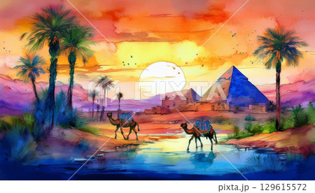 砂漠の風景イラスト 砂漠の風景イラスト 129615572