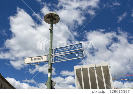 Street direction and distance indicator in Berlin 129615597