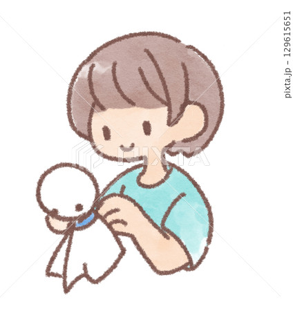 てるてる坊主を作る子供のイラスト 129615651