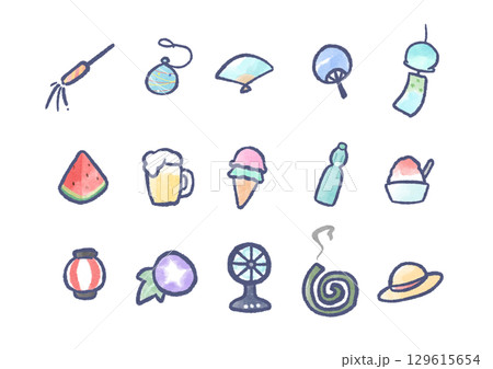 納涼アイコンのイラストセット 129615654