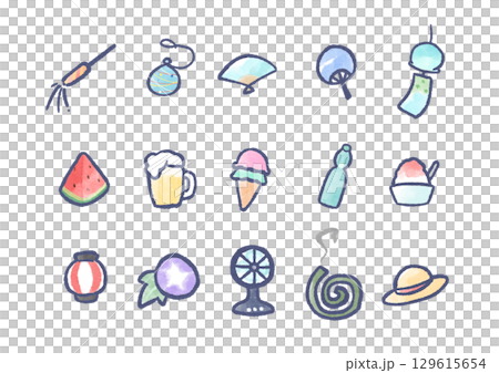 納涼アイコンのイラストセット 129615654