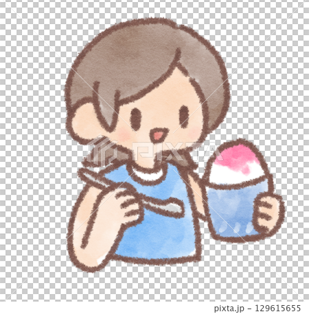 小孩吃刨冰的插圖 129615655