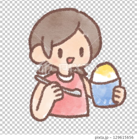 小孩吃刨冰的插圖 小孩吃刨冰的插圖 129615656