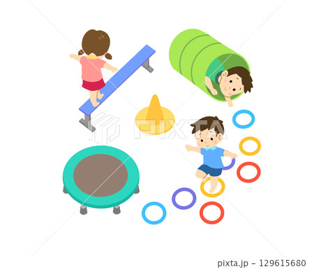 サーキット遊びをする子どもたちのイラスト素材 [129615680] - PIXTA