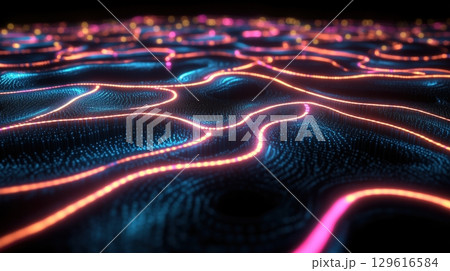 Neon Wave Glow Pattern in Blue, Pink, Orange for Futuristic Y2K Design Neon Wave Glow Pattern in Blue, Pink, Orange for Futuristic Y2K Design 129616584