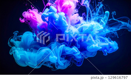 カラフルなインクが水中に広がる幻想的な煙のようなグラデーション カラフルなインクが水中に広がる幻想的な煙のようなグラデーション 129616797