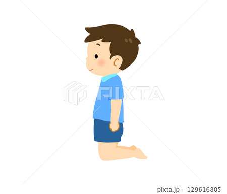 膝立ちをする男の子のイラスト 膝立ちをする男の子のイラスト 129616805