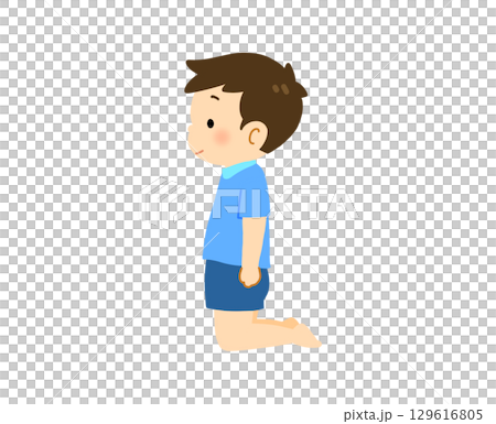 膝立ちをする男の子のイラスト 膝立ちをする男の子のイラスト 129616805