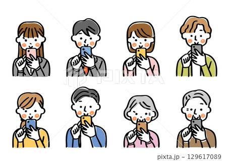 スマートフォンを操作する人物のイラストセット 129617089