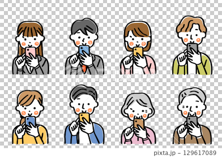 スマートフォンを操作する人物のイラストセット 129617089