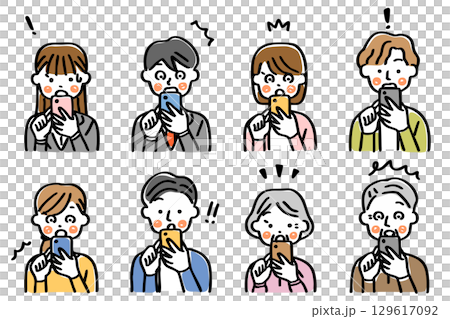 Illustration set of a person operating a smartphone _ Surprised 129617092