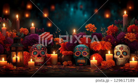 still life with halloween pumpkins Day of The Death 129617189