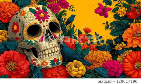 day of the death carnival mask with feathers 129617190