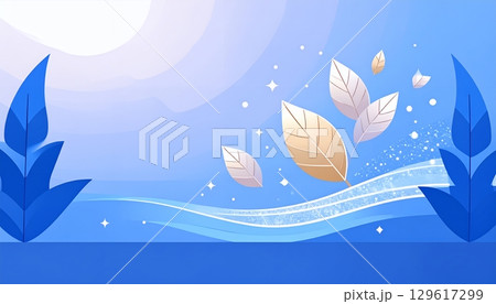 青い風に舞う金色の葉 129617299