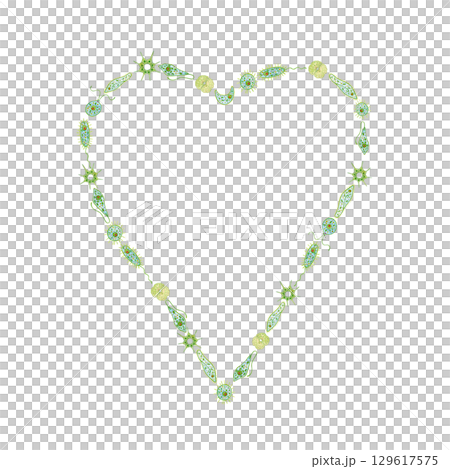 Heart shaped frame made of green single-celled organisms, phytoplankton on white background. Watercolor illustration hand drawn in cartoon style. Drawing for stickers, book, poster. Biology, ecology 129617575