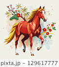 【Design Material】Red Horse with Plum Blossoms 129617777