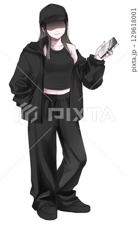 黒尽くめの不審な女の子 苛立ち 黒尽くめの不審な女の子 苛立ち 129618001