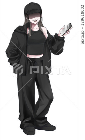 黒尽くめの不審な女の子 舌を出す 黒尽くめの不審な女の子 舌を出す 129618002