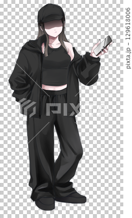 A suspicious girl dressed in all black pouts A suspicious girl dressed in all black pouts 129618006