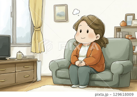 美優シリーズ：痩せたら何をしようか妄想する少し太った女性 129618009