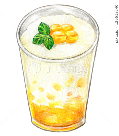 カフェメニューの色鉛筆画ワンポイント　マンゴーラッシー 129618240