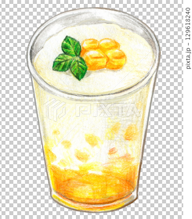 カフェメニューの色鉛筆画ワンポイント　マンゴーラッシー 129618240