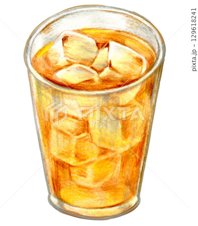 カフェメニューの色鉛筆画ワンポイント　冷たいお茶 129618241