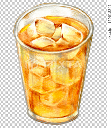 カフェメニューの色鉛筆画ワンポイント　冷たいお茶 129618241