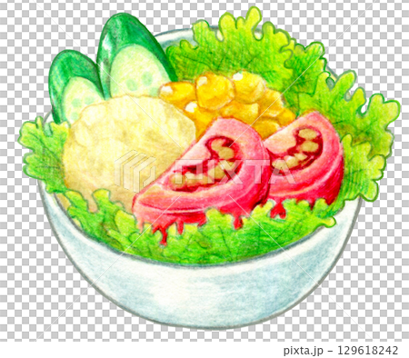 Cafe menu colored pencil drawing: Salad Cafe menu colored pencil drawing: Salad 129618242