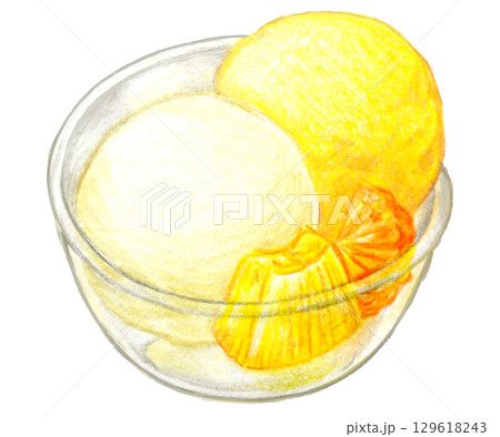 カフェメニューの色鉛筆画ワンポイント　ダブルアイスクリーム 129618243