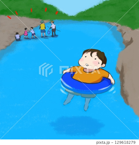 川で流されている子供 129618279