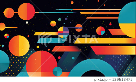 Abstract background with geometric shapes in retro minimalistic style with bright colors. Generated AI 129618473