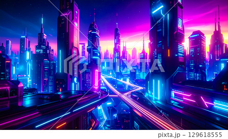 近未来の都会の風景 129618555