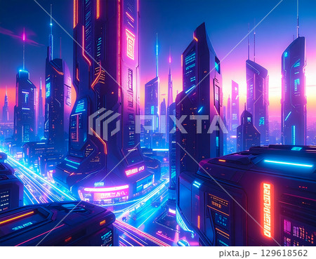 近未来の都会の風景 129618562