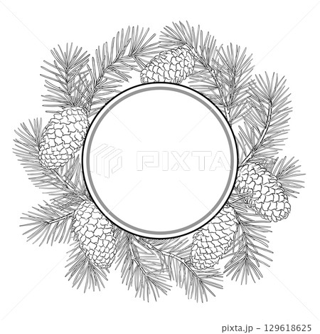 Fir Tree Outline Round Frame. Fir Tree Outline Round Frame. 129618625