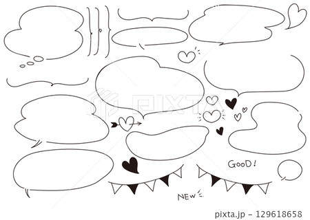 手描き吹き出しとハートのイラストセット素材 129618658