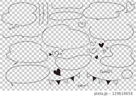手描き吹き出しとハートのイラストセット素材 129618658