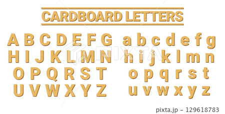 ダンボール素材で作成したアルファベットのセット、ベーシックな字体 ダンボール素材で作成したアルファベットのセット、ベーシックな字体 129618783