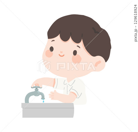 Kid Boy Washing Hands Illustration Kid Boy Washing Hands Illustration 129618924