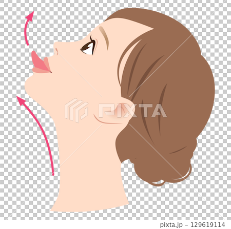 拉伸下巴下方的區域以消除雙下巴並伸出舌頭 拉伸下巴下方的區域以消除雙下巴並伸出舌頭 129619114