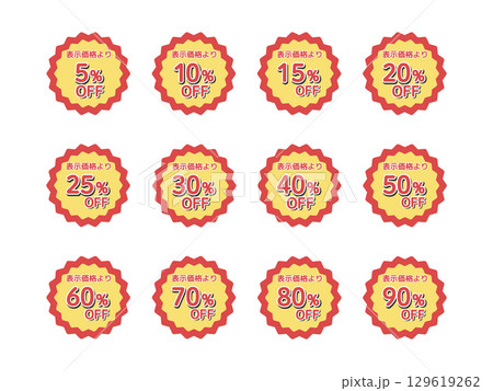 値引き、割引、半額シール　イラストセット 129619262