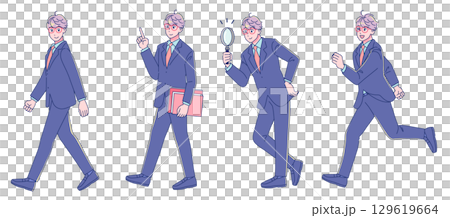 元気なアニメ調の男子生徒　ブレザー制服　全身 129619664