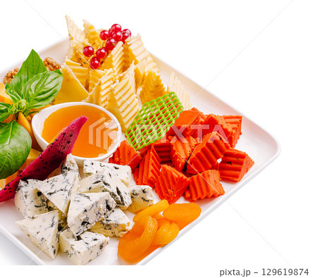 Colorful cheese and fruit platter served for a festive occasion Colorful cheese and fruit platter served for a festive occasion 129619874