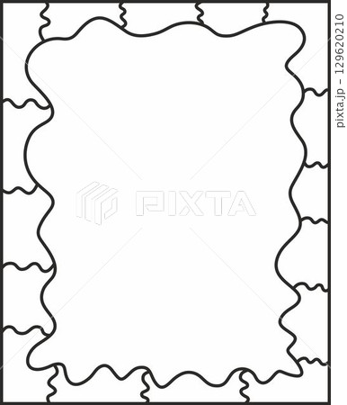Puzzle silhouette details grid. Mosaic grid with pieces. Cutting template. Scheme of jigsaw thinking game. Modern background with separate shapes. Simple frame tiles. Vector illustration 129620210