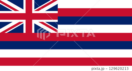 Civil and state flag of Hawaii. Isolated Hawaiian flag. Official flag of the U.S. state of Hawaii. Correct proportions and colors. Vector illustration 129620213
