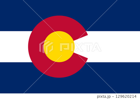 Civil and state flag of Colorado. Official flag of the U.S. state of Colorado. Western United States. Correct proportions and colors. Vector illustration 129620214