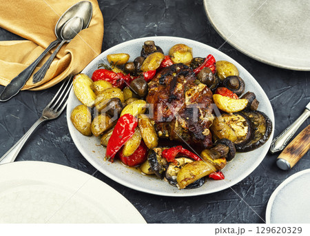 Delicious baked pork. 129620329