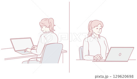 Two women work diligently on laptops in a modern workspace filled with innovation Two women work diligently on laptops in a modern workspace filled with innovation 129620698