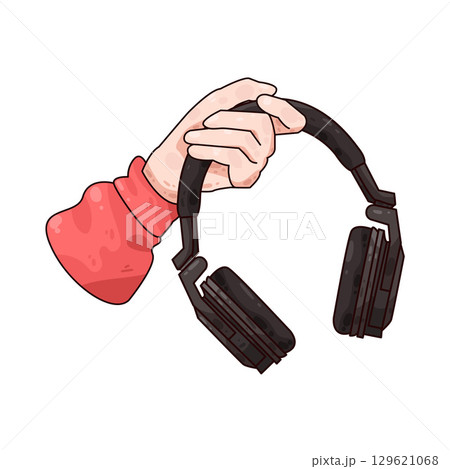 illustration of hand holding headphone 129621068
